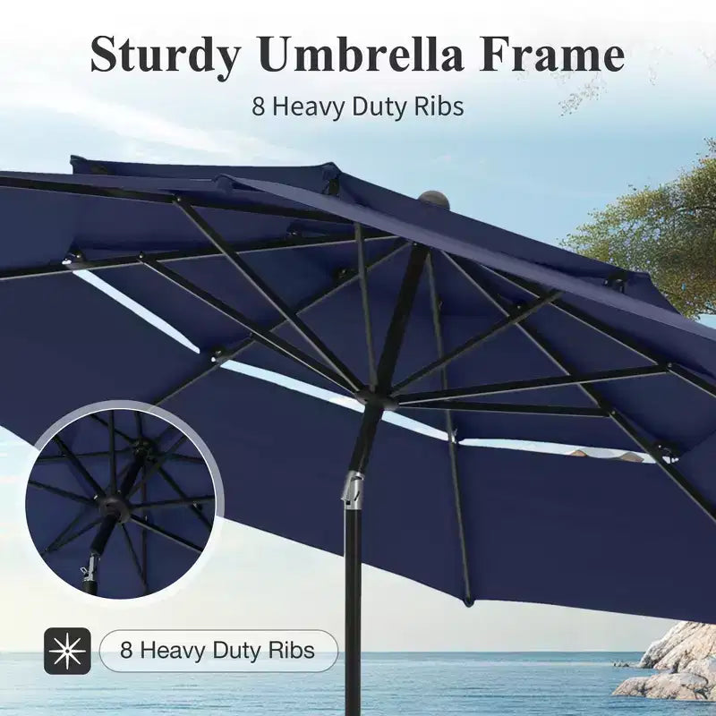 Captiva Designs 6pc Outdoor Patio Square Steel Dining Table with Stackable Metal Chairs and Market Umbrella