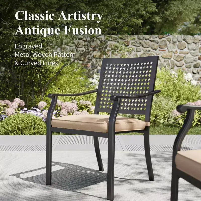 Captiva Designs 9pc Patio Adjustable Steel Rectangle Dining Table & Metal Chairs with Bull's Eye Pattern