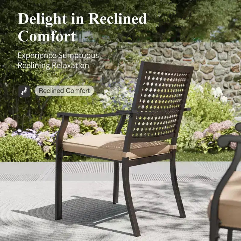 Captiva Designs 9pc Patio Adjustable Steel Rectangle Dining Table & Metal Chairs with Bull's Eye Pattern