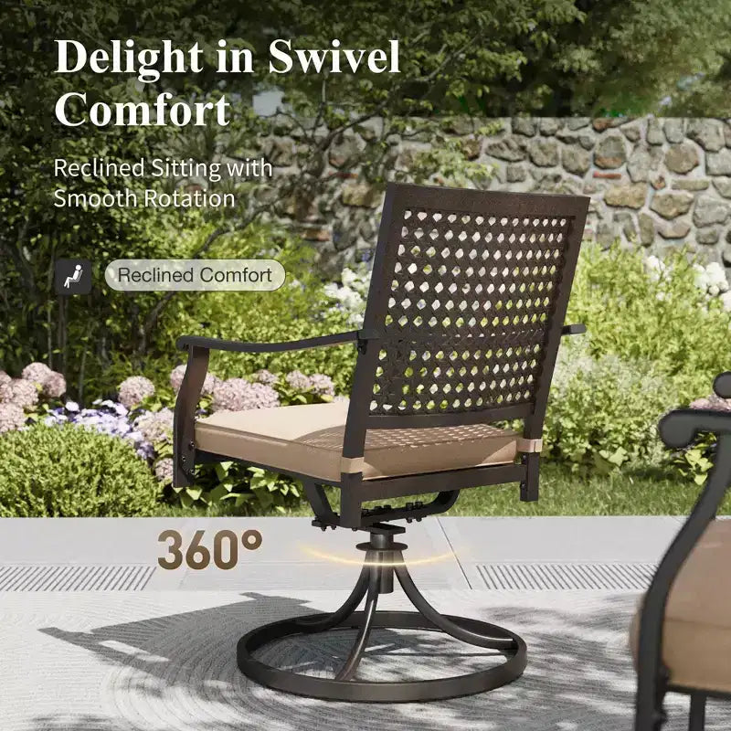 Captiva Designs 9pc Patio Adjustable Steel Rectangle Dining Table & Metal Chairs with Bull's Eye Pattern