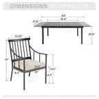 Captiva Designs 9pc Patio Dining Set with Slat-top Adjustable Steel Rectangle Table & Stylish Metal Arm Chairs