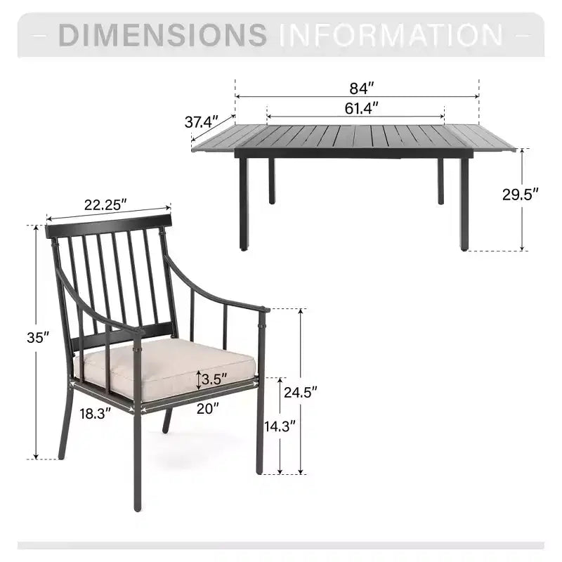 Captiva Designs 9pc Patio Dining Set with Slat-top Adjustable Steel Rectangle Table & Stylish Metal Arm Chairs