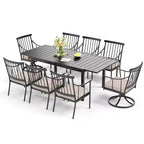 Captiva Designs 9pc Patio Dining Set with Slat-top Adjustable Steel Rectangle Table & Stylish Metal Arm Chairs