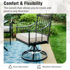Captiva Designs 9pc Patio Dining Set with Slat-top Adjustable Steel Rectangle Table & Stylish Metal Arm Chairs