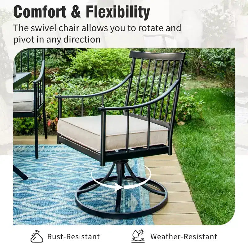 Captiva Designs 9pc Patio Dining Set with Slat-top Adjustable Steel Rectangle Table & Stylish Metal Arm Chairs