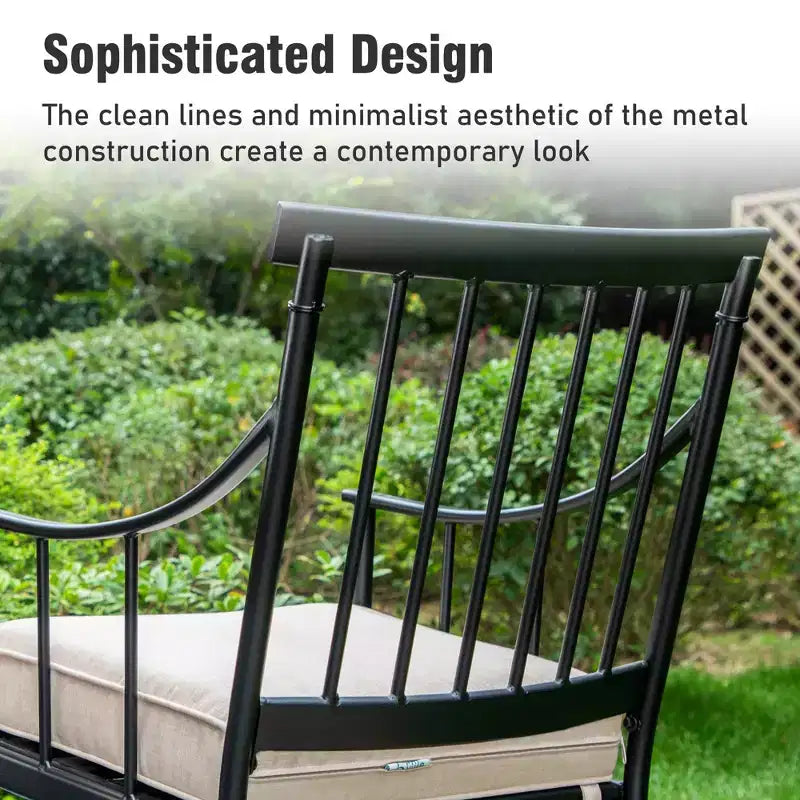 Captiva Designs 9pc Patio Dining Set with Slat-top Adjustable Steel Rectangle Table & Stylish Metal Arm Chairs