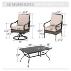 Captiva Designs 7pc Patio Dining Set with Slat-top Rectangle Table & Rattan Metal Fixed Chairs & Swivel Arm Chairs