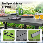 Captiva Designs 7pc Patio Dining Set with Slat-top Rectangle Table & Rattan Metal Fixed Chairs & Swivel Arm Chairs