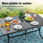 Captiva Designs 7pc Patio Dining Set with Slat-top Rectangle Table & Sling Fixed Dining Chairs