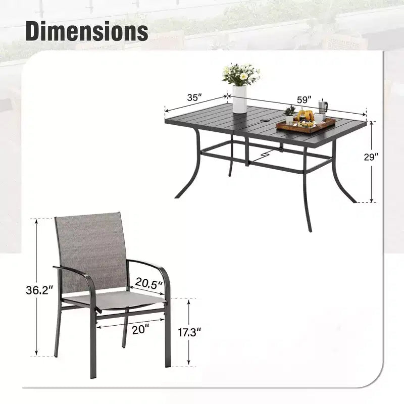 Captiva Designs 7pc Patio Dining Set with Slat-top Rectangle Table & Sling Fixed Dining Chairs