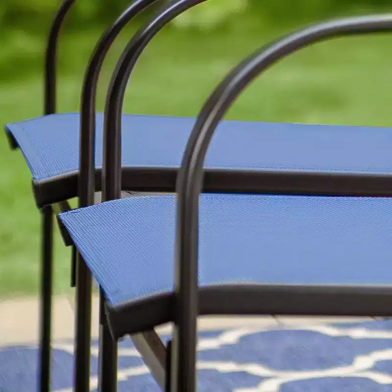 Captiva Designs 7pc Patio Dining Set with Slat-top Rectangle Table & Sling Fixed Dining Chairs