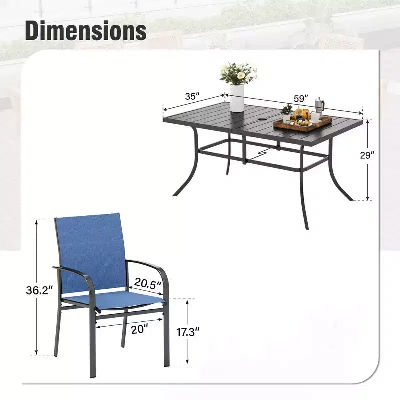 Captiva Designs 7pc Patio Dining Set with Slat-top Rectangle Table & Sling Fixed Dining Chairs