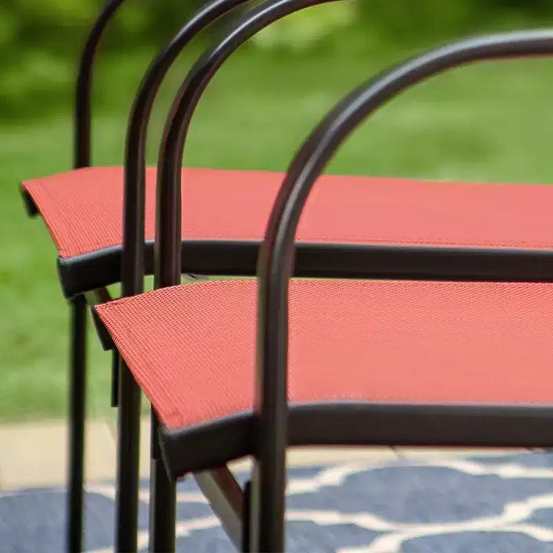 Captiva Designs 7pc Patio Dining Set with Slat-top Rectangle Table & Sling Fixed Dining Chairs