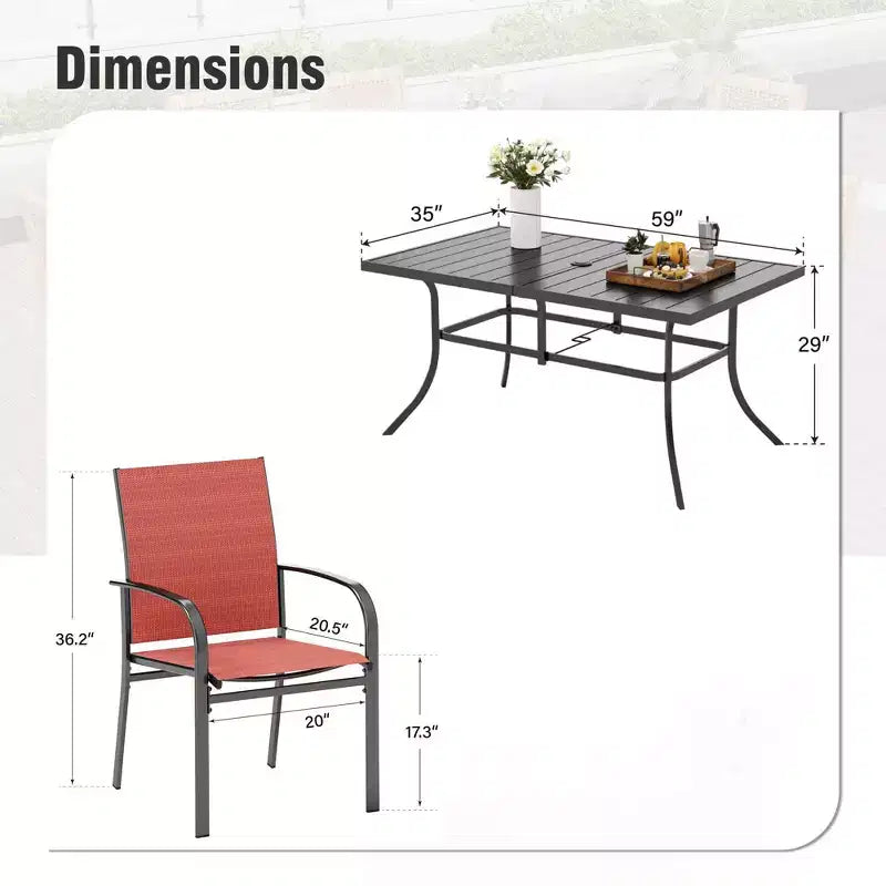 Captiva Designs 7pc Patio Dining Set with Slat-top Rectangle Table & Sling Fixed Dining Chairs