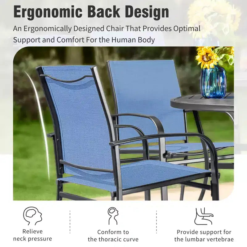 Captiva Designs 7pc Patio Dining Set with Slat-top Rectangle Table & Sling Fixed Dining Chairs