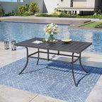 Captiva Designs 7pc Patio Dining Set with Slat-top Rectangle Table & Sling Fixed Dining Chairs