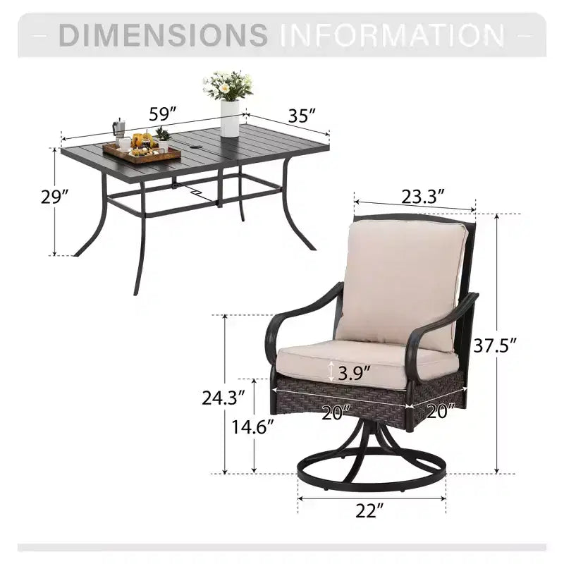 Captiva Designs 7pc Patio Dining Set with Rectangle Steel Table & Rattan Metal Arm Chairs