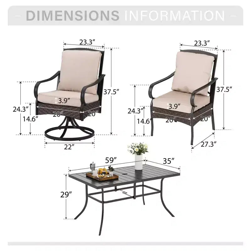 Captiva Designs 7pc Patio Dining Set with Rectangle Steel Table & Rattan Metal Arm Chairs