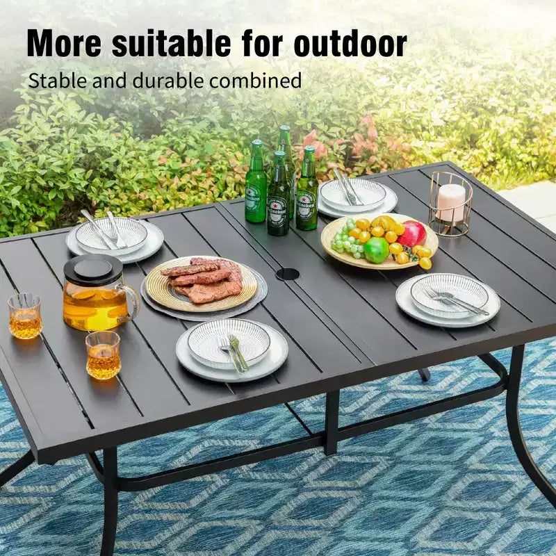 Captiva Designs 7pc Patio Dining Set with Rectangle Steel Table & Rattan Metal Arm Chairs