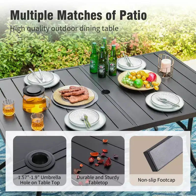 Captiva Designs 7pc Patio Dining Set with Rectangle Steel Table & Rattan Metal Arm Chairs