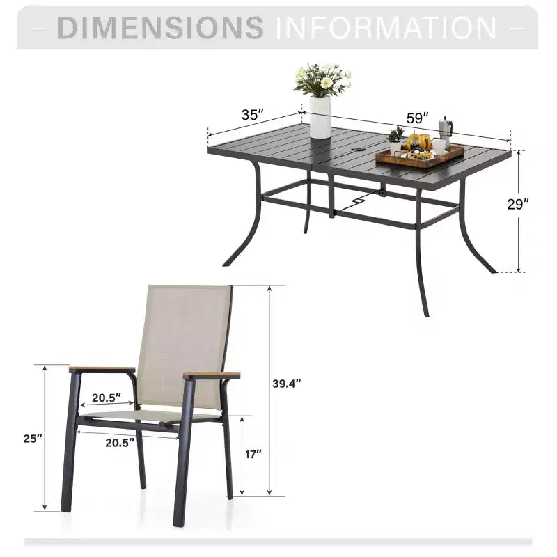 Captiva Designs 7pc Patio Dining Set with Rectangular Steel Table & Aluminum Frame Textilene Chairs