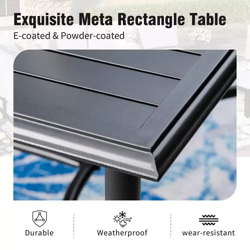 Captiva Designs 7pc Patio Dining Rectangle Steel Table with C-shaped Cross Bracket & Sling Fixed Chairs