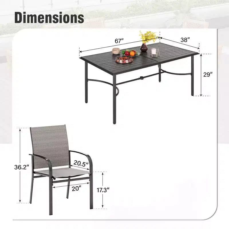 Captiva Designs 7pc Patio Dining Rectangle Steel Table with C-shaped Cross Bracket & Sling Fixed Chairs