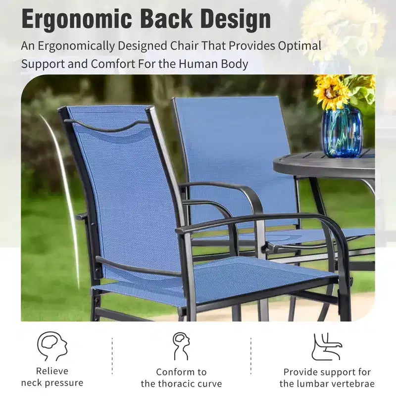 Captiva Designs 7pc Patio Dining Rectangle Steel Table with C-shaped Cross Bracket & Sling Fixed Chairs
