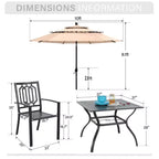 Captiva Designs 6pc Patio Square Table & Fusiform Back Metal Chairs & Beige Umbrella