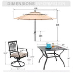 Captiva Designs 6pc Patio Square Table & Fusiform Back Metal Chairs & Beige Umbrella