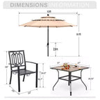 Captiva Designs 6pc Patio Square Table & Fusiform Back Metal Chairs & Beige Umbrella