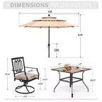 Captiva Designs 6pc Patio Square Table & Fusiform Back Metal Chairs & Beige Umbrella