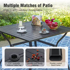 Captiva Designs 6pc Patio Slat-top Square Table & Textilene Reclining Foldable Chairs & Market Umbrella