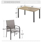Captiva Designs 7pc Outdoor Patio Wood-look Slatted Top Steel Dining Table & Sling Fixed Chairs