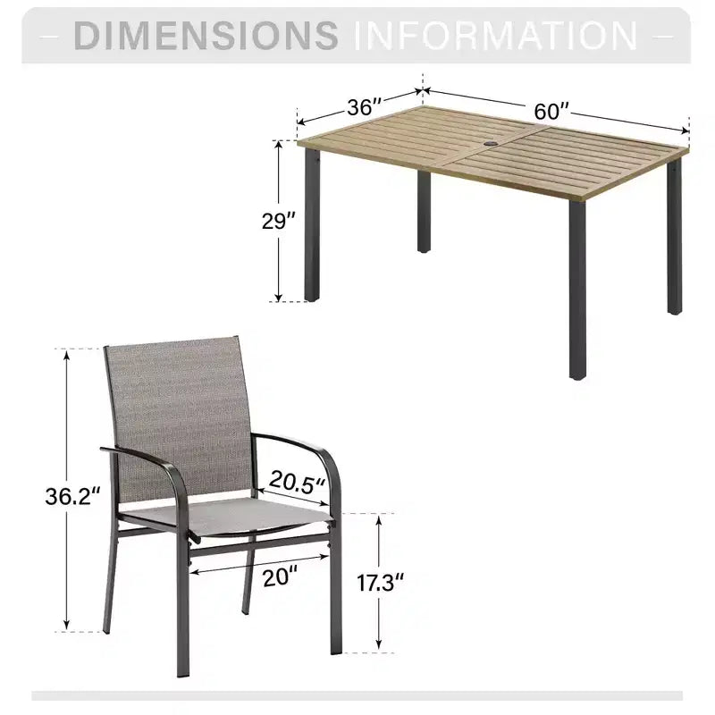 Captiva Designs 7pc Outdoor Patio Wood-look Slatted Top Steel Dining Table & Sling Fixed Chairs
