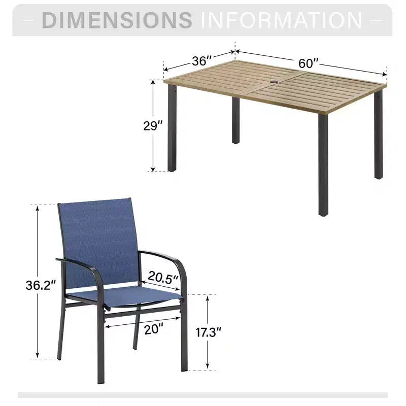 Captiva Designs 7pc Outdoor Patio Wood-look Slatted Top Steel Dining Table & Sling Fixed Chairs