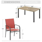 Captiva Designs 7pc Outdoor Patio Wood-look Slatted Top Steel Dining Table & Sling Fixed Chairs