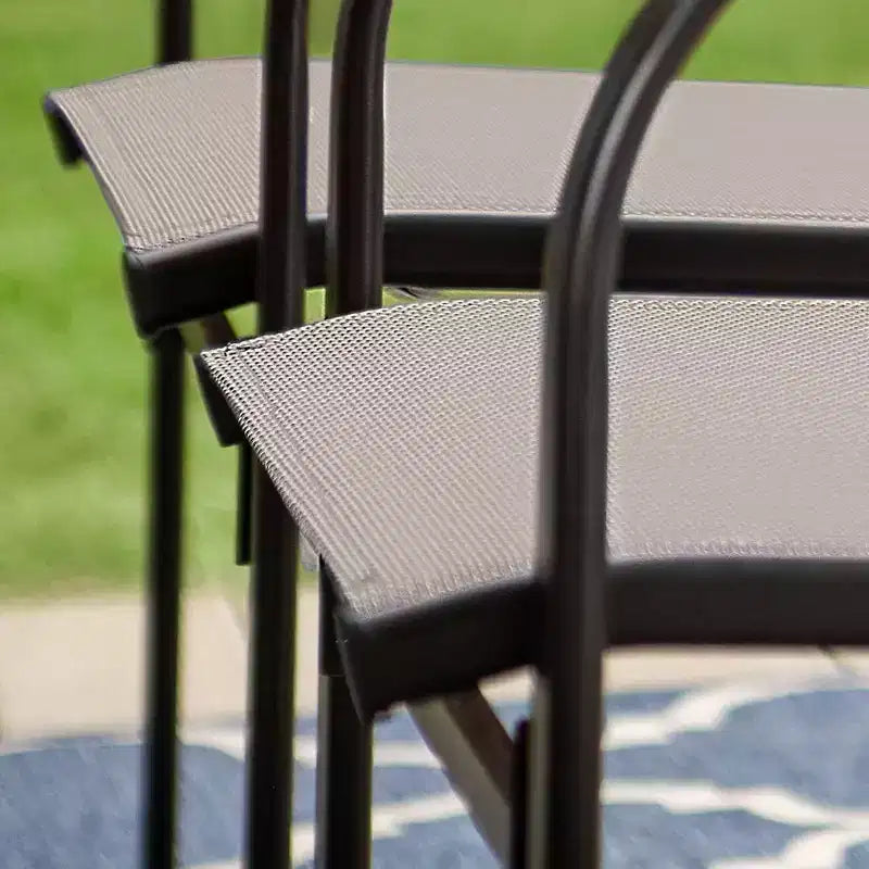 Captiva Designs 7pc Outdoor Patio Wood-look Slatted Top Steel Dining Table & Sling Fixed Chairs