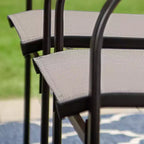 Captiva Designs 7pc Outdoor Patio Wood-look Slatted Top Steel Dining Table & Sling Fixed Chairs
