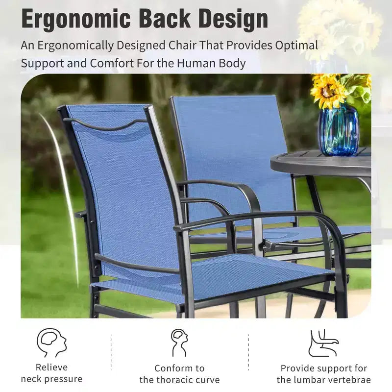 Captiva Designs 7pc Outdoor Patio Wood-look Slatted Top Steel Dining Table & Sling Fixed Chairs