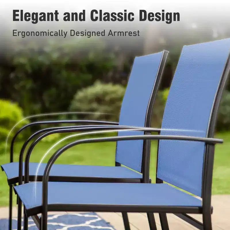 Captiva Designs 7pc Outdoor Patio Wood-look Slatted Top Steel Dining Table & Sling Fixed Chairs
