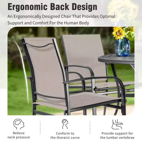 Captiva Designs 7-teiliges Outdoor-Terrassen-Set mit Esstisch aus Stahl, Lamellenplatte in Holzoptik und festen Sling-Stühlen