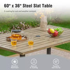 Captiva Designs 7pc Outdoor Patio Wood-look Slatted Top Steel Dining Table & Sling Fixed Chairs