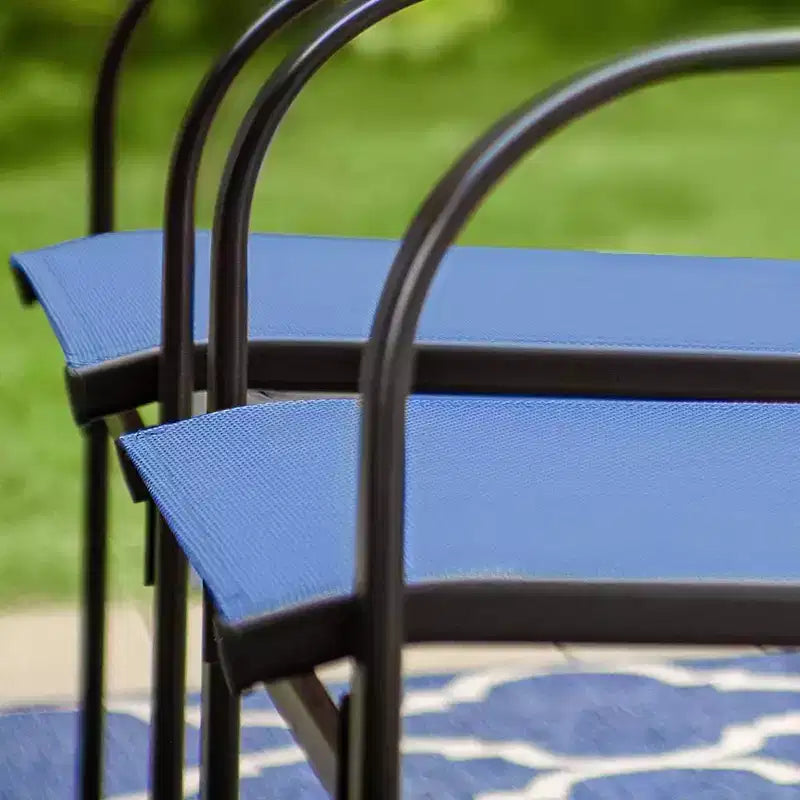 Captiva Designs 7pc Outdoor Patio Wood-look Slatted Top Steel Dining Table & Sling Fixed Chairs