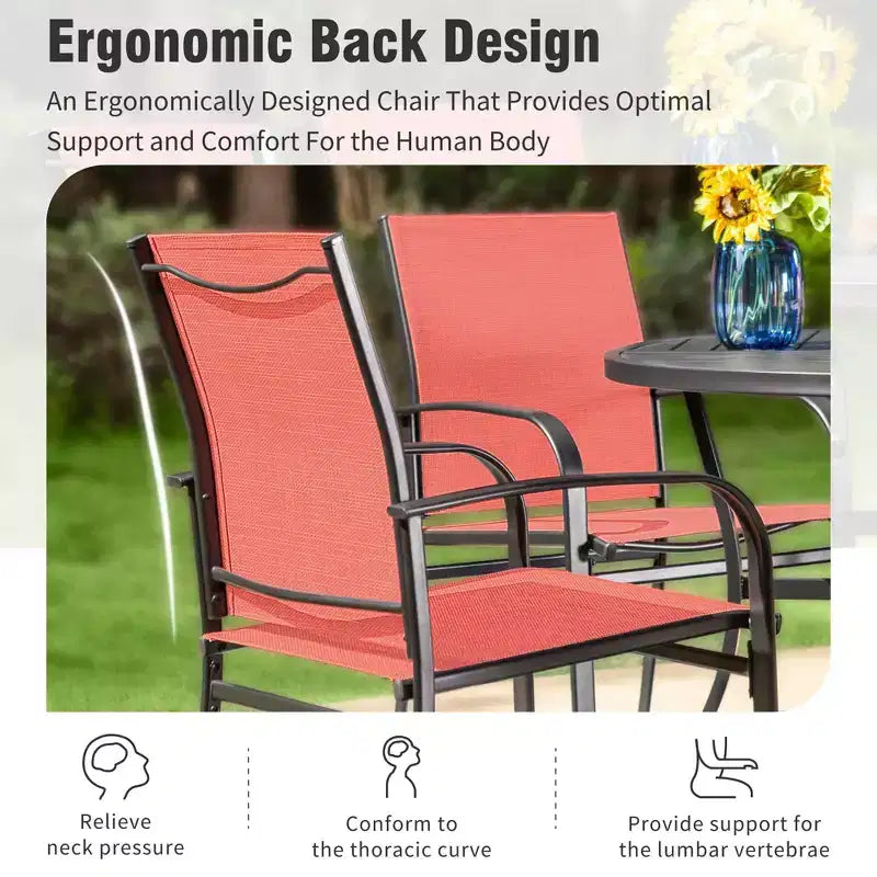 Captiva Designs 7pc Outdoor Patio Wood-look Slatted Top Steel Dining Table & Sling Fixed Chairs
