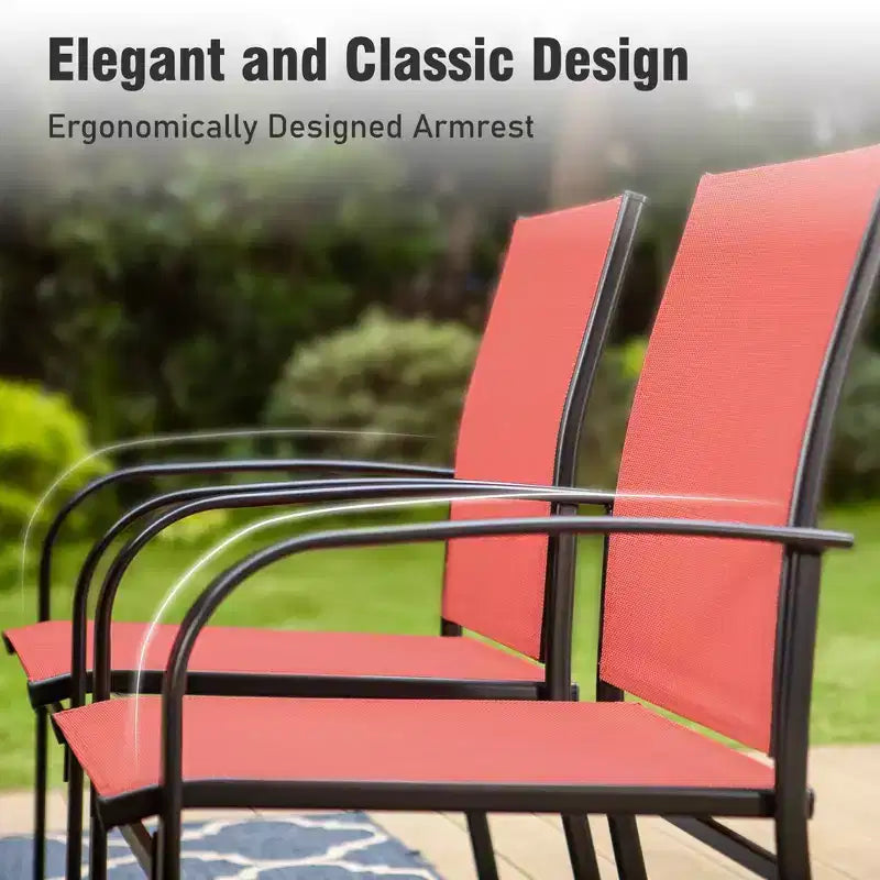 Captiva Designs 7pc Outdoor Patio Wood-look Slatted Top Steel Dining Table & Sling Fixed Chairs