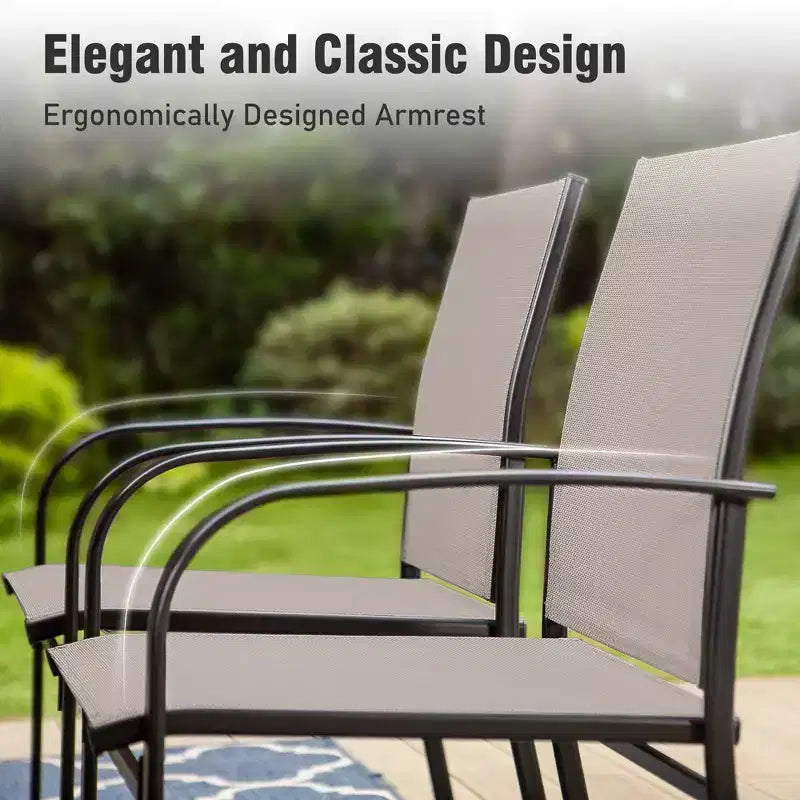 Captiva Designs 7pc Outdoor Patio Wood-look Slatted Top Steel Dining Table & Sling Fixed Chairs