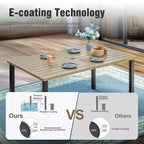 Captiva Designs 7pc Outdoor Patio Wood-look Slatted Top Steel Dining Table & Sling Fixed Chairs