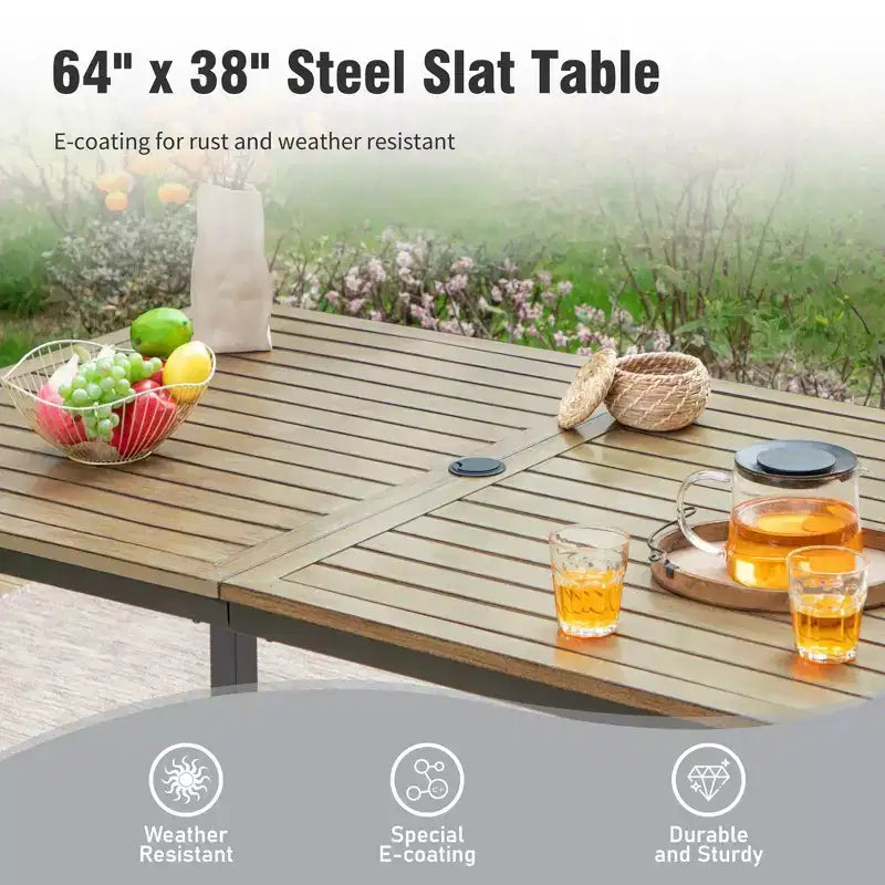 Captiva Designs 7pc Patio Dining Driftwood Finished Rectangle Steel Table & Metal Arm Chairs