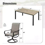 Captiva Designs 7pc Outdoor Patio Rectangle Metal Dining Table & Grayish Brown Textilene Swivel Chairs